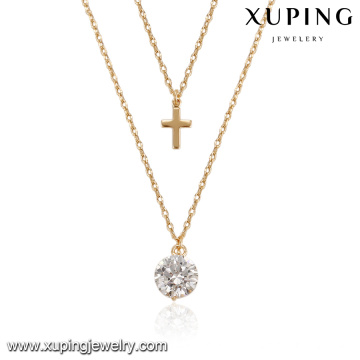 44181 wholesale xuping copper alloy jewelry 18k catholic style white diamond gold plated jewelry lariat necklace